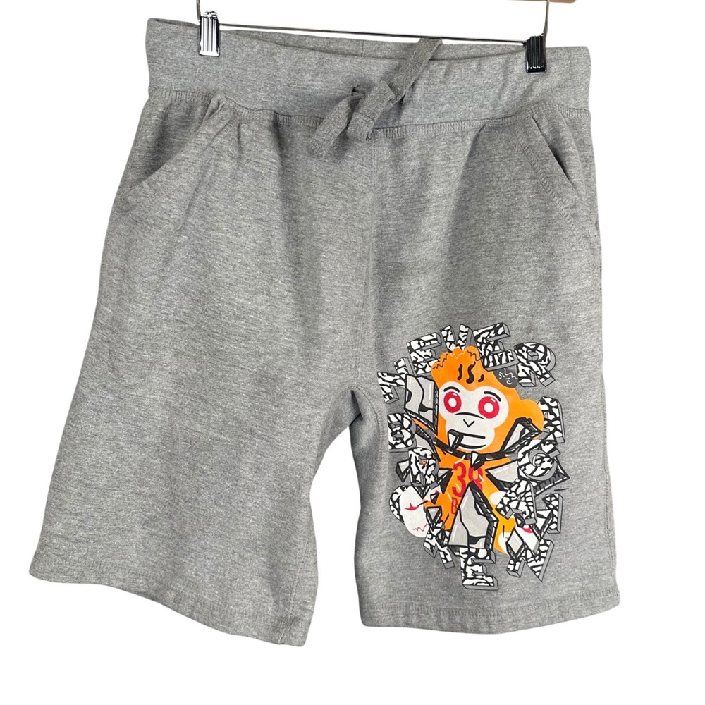 Never Broke Again Mens Medium Gray Graphic Monkey Fleece Sweat Shorts Streetwear